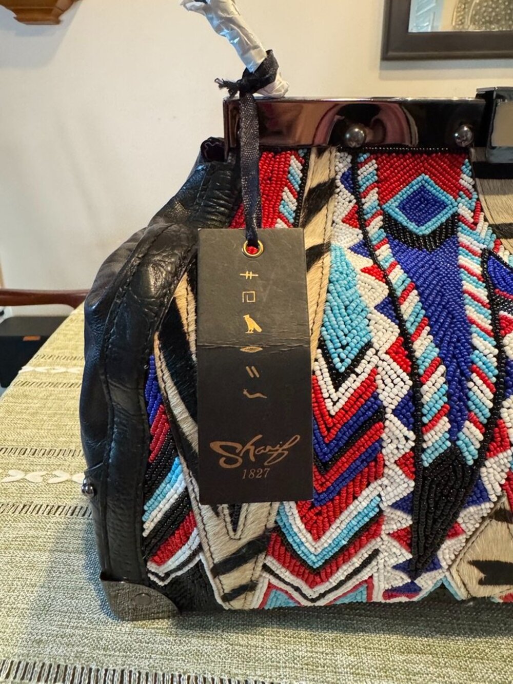 Sharif 1827 Couture Limited Ed Geometric Hand-Beaded Mixed Media Tote Bag NWT - Picture 4 of 16